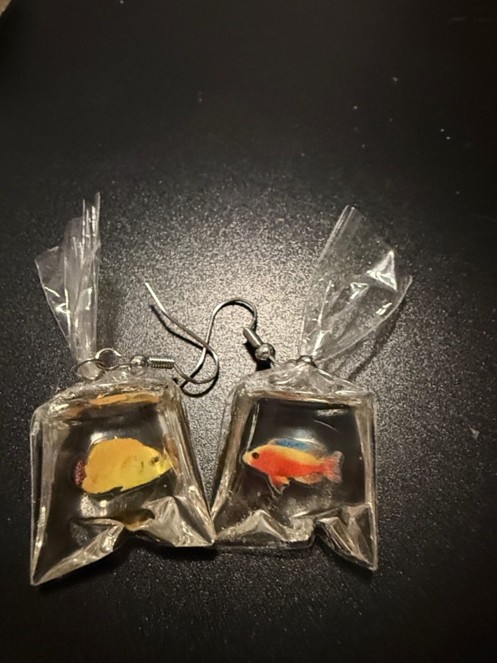 Novelty Clear Bag Fish Earrings - Yellow & Orange